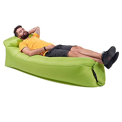 aufgeblasene Matratze, Wasserdichtes aufblasbares Luftsofa mit Kopfstütze, tragbar for Camping, Strand, mehrfarbige Erwachsene(Green) von FOELANNE