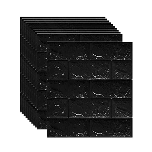 selbst klebrige Wandfliesen, 3D-Wandpaneele for Abziehen und Aufkleben, mehrfarbig, 35 x 38 cm, 5–7 mm, 20 Stück(Black,5mm [35x38cm]) von FOELANNE
