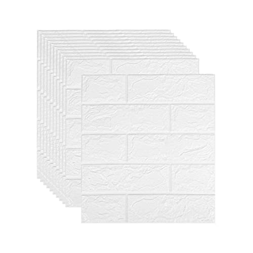 selbst klebrige Wandfliesen, 3D Ziegel Wandpaneel Selbstklebend 35x38cm 3mm/5mm Mehrfarbig 20 Stk(Wit,3mm [35x38cm]) von FOELANNE