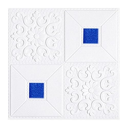 selbst klebrige Wandfliesen, 3D selbstklebende PE-Schaum-Wandpaneele, mehrfarbiges Ziegelmuster, 35 x 35 cm, 10–20 Stück(White+blue,10pcs) von FOELANNE