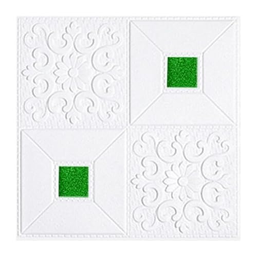 selbst klebrige Wandfliesen, 3D selbstklebende PE-Schaum-Wandpaneele, mehrfarbiges Ziegelmuster, 35 x 35 cm, 10–20 Stück(White+green,10pcs) von FOELANNE
