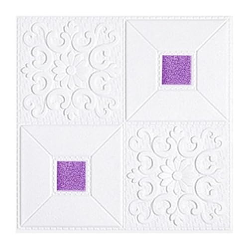 selbst klebrige Wandfliesen, 3D selbstklebende PE-Schaum-Wandpaneele, mehrfarbiges Ziegelmuster, 35 x 35 cm, 10–20 Stück(White+purple,10pcs) von FOELANNE