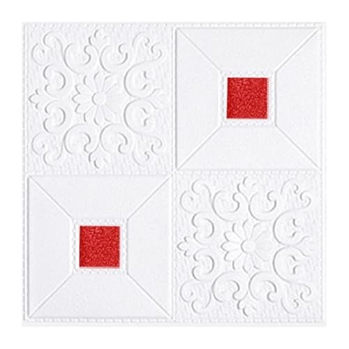 selbst klebrige Wandfliesen, 3D selbstklebende PE-Schaum-Wandpaneele, mehrfarbiges Ziegelmuster, 35 x 35 cm, 10–20 Stück(White+red,10pcs) von FOELANNE