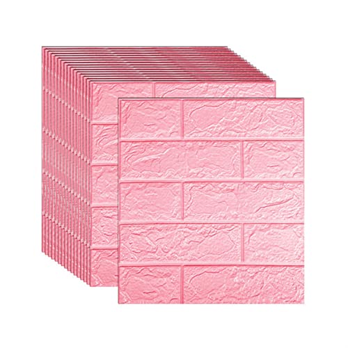 selbst klebrige Wandfliesen, Selbstklebende 3D-Wandpaneele aus PE-Schaum, 35 x 38 cm, mehrfarbig, 20 Stück(Rosa) von FOELANNE