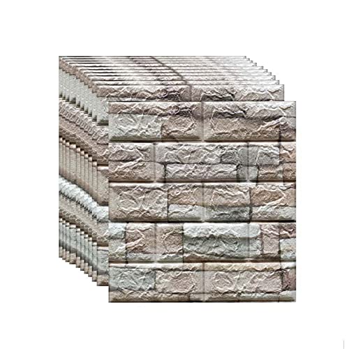 selbst klebrige Wandfliesen, Selbstklebende 3D-Ziegelwandpaneele, 20 Stück, mehrfarbig, 35 x 38 cm, 5–7 mm(B,5mm [35x38cm]) von FOELANNE