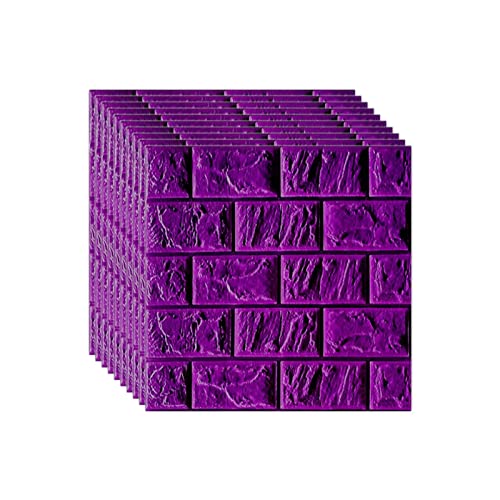selbst klebrige Wandfliesen, Selbstklebende 3D-Ziegelwandpaneele, mehrfarbig, 30 x 30 cm, 20 Stück(Purple) von FOELANNE