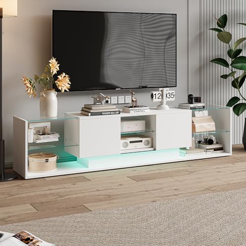 FOERPL LED-TV-Möbel, 200 cm, TV-Möbel, Tele mit LED, Stauraum, TV-Tisch, Wohnzimmer mit Aufbewahrung, TV-Bank, Unterschrank, Aufbewahrung für Wohnzimmer, Schlafzimmer (H weiß, 200 cm) von FOERPL