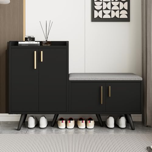 FOERPL Schuhbank für Eingangsbereich, 120 x 34 x 82 cm, Schuhschrank mit verstellbaren Regalen, 2-in-1-Schuhschrank, Bank für Eingang, Wohnzimmer, Flur von FOERPL