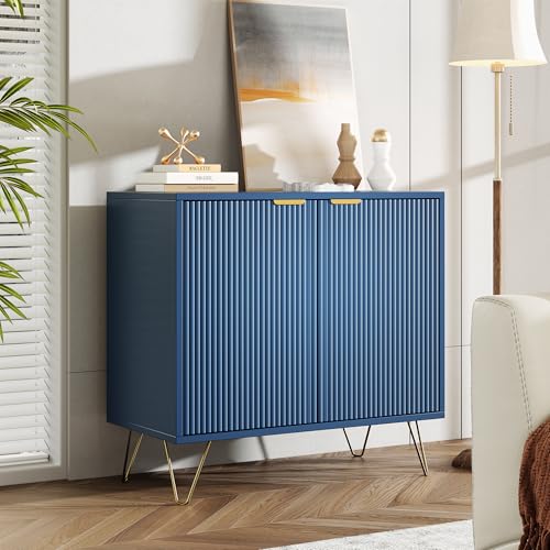 Sideboard für Esszimmer, Lowboard, Aufbewahrungsmöbel für Wohnzimmer, mit 2 Türen und Metallbeinen, niedrige Kommode, Esstisch, für Küche, Flur, Wohnzimmer, Eingangsbereich (F, Blau, 80 cm) von FOERPL