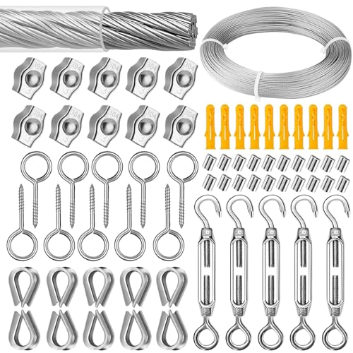 2mm 40m Drahtseil, 304 Edelstahldrahtseilspanndraht, Stahlseilummantelung, Drahtseilspannsatz Mit öSen FüR LichterkettenaufhäNgung, WäScheleinen, Vorhangseile, LeuchtenaufhäNgevorrichtungen von FOGARI