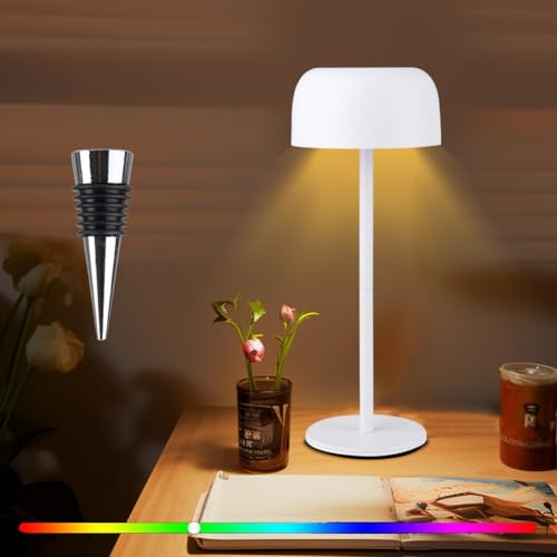 3in1 LED Flaschenleuchte max. 30.5cm hoch, Mini Dimmbare Akku Tischlampe Outdoor für Schlafzimmer, Balkon, Patio, Terrasse (Weiß) von FOGARI