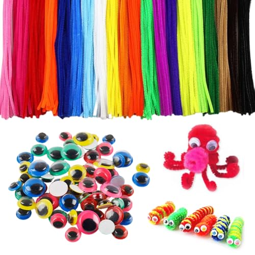 200 Stück Pfeifenreiniger Bunt 20Farben Pfeifenputzer Bunt zum Basteln mit 100 Wackelaugen Selbstklebend - Klein Kunststoff Augen, 30cm Chenilledraht 6mm für Kinder zum Basteln und Dekorieren 200 Stück Pfeifenreiniger Bunt 20Farben Pfeifenputzer Bunt zum Basteln mit 100 Wackelaugen Selbstklebend - Klein Kunststoff Augen, 30cm Chenilledraht 6mm für Kinder zum Basteln und Dekorieren von FOGARI