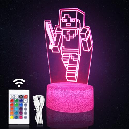 FOGARI 3D Illusion LED Nachtlicht, 16 Farben Allmählich wechselnder Berührungsschalter USB Tischlampe, Mine-craft Lampe, Geeignet für Kinderzimmer, Wohnzimmer, Spielzimmer, Arbeitszimmer von FOGARI