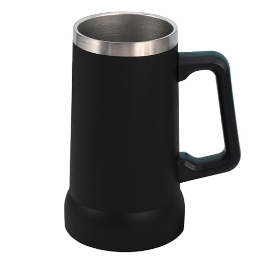 FOGARI Isoliert Bierkrug mit Griff 710ml, Edelstahl Bierglas Groß Thermobecher Metall Bierbecher, Geboren für das Oktoberfest (Marine Blau) (Schwarz) von FOGARI