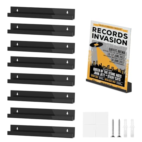 FOGARI Vinyl-Wandhalterung,6 Stück Schwarz Acryl Schallplatten Wandhalterung,Schallplattenständer,Set für CD-Display im Büro und zu Hause von FOGARI