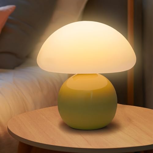 FOGARI Pilz Nachttischlampe Tischlampe,Led Dimmbar Tischleuchte Deko Wohnzimmer, Led Dimmbar Tischleuchte Deko Wohnzimmer für Schlafzimmer, süße Nachttischleuchte Seitenlampe (Gelb) von FOGARI