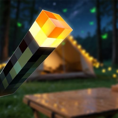 FOGAR Craft Fackel Lampe - 11 Zoll LED MCERS Nachtlicht, USB wiederaufladbar für Nachttischlampe, Mine-craft Lampe, für Kostüm Cosplay, Kinderzimmer Wohnzimmer Gaming Room Study Room (Gelb) von FOGARI