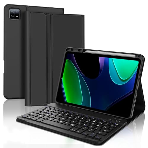 FOGARI Tastatur Hülle für Xiaomi Pad 6 11 Zoll - Tastatur für Xiaomi Pad 6 Pro 2023, QWERTZ Deutsch Tastatur Slim Schutzhülle mit Stifthalter für Xiaomi Pad 6/6 Pro 11'', Schwarz von FOGARI