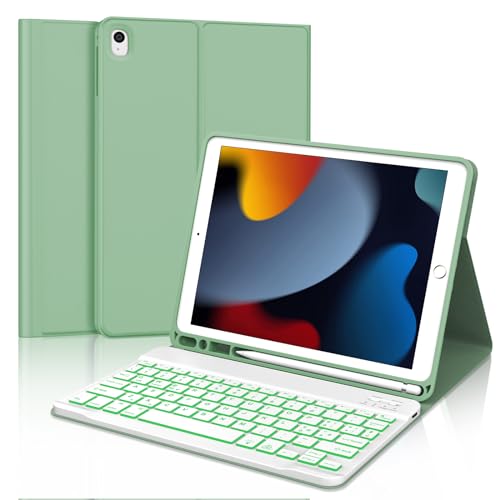 FOGARI Tastatur iPad 9 Generation, italienisches Layout mit Hintergrundbeleuchtung, für iPad 9/8/7 Generation 10.2, iPad Air 3, iPad Pro 10.5 – Smart Schutzhülle mit Stifthalter – Grün von FOGARI