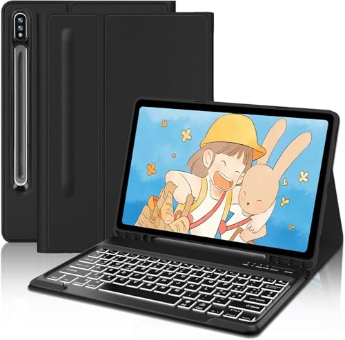 Schutzhülle mit Tastatur für Samsung Galaxy Tab S9 FE+/S9 FE Plus 12,4 Zoll 2023, italienische QWERTY-Tastatur mit Stifthalter für Samsung Tab S9+/S9 FE+ 12,4 Zoll, Schwarz von FOGARI