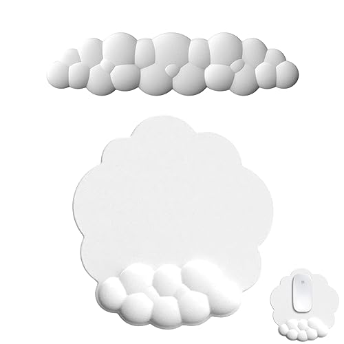 FOGARI Wolke Mauspad Set - Ergonomischer Memory-Schaum Anti-Rutsch-Basis, handballenauflage tastatur, Wolke Untersetzer für Haus, Büro, Laptop, Desktop-Computer, Easy Typing Pain Relief- Weiß von FOGARI