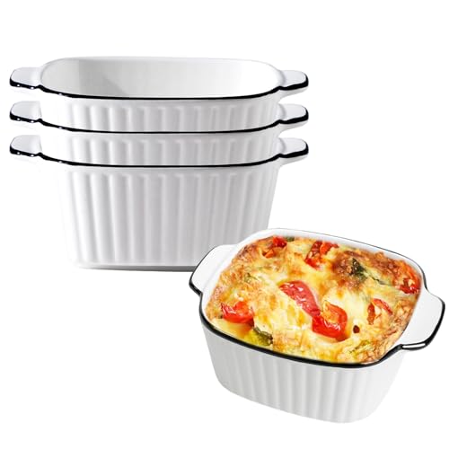 Kleine Auflaufform Keramikm Mini Auflaufformen - 4 Stück Auflaufform klein 400ML Quadratische Backformen mit Griffen 14.2X5.4 cm Küche für Heißluftfritteuse Backofen Mikrowellenherd von FOGARI