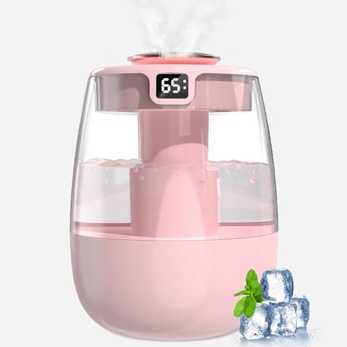 Luftbefeuchter, 1L Leise Humidifier mit 2 Loch, Luftbefeuchter mit leiser USB-Digitalanzeige, 2 Nebelmodi und Nachtlicht für Büro, Kinderzimmer, Schlafzimmer, Pflanze, Auto (Rosa) von FOGARI