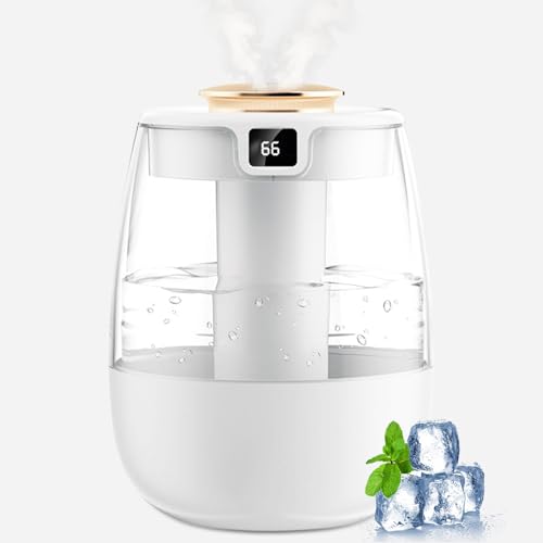 Luftbefeuchter, 1L Leise Humidifier mit 2 Loch, Luftbefeuchter mit leiser USB-Digitalanzeige, 2 Nebelmodi und Nachtlicht für Büro, Kinderzimmer, Schlafzimmer, Pflanze, Auto (weiß) von FOGARI