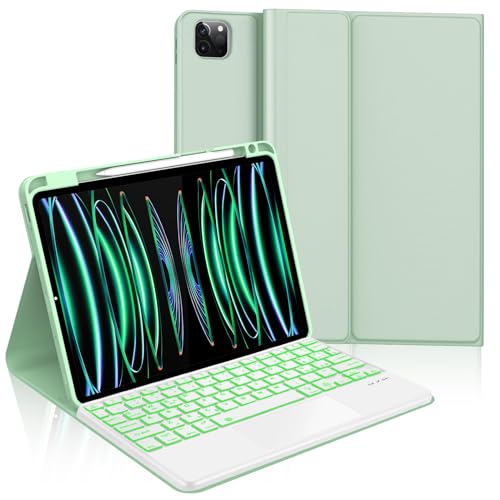 Schutzhülle für iPad Pro 11 Zoll (11 Zoll), abnehmbare Bluetooth-Tastatur mit 7 Farben Hintergrundbeleuchtung, Touchpad und Stifthalter, Bluetooth-Kanäle, für iPad Pro 11 Zoll / iPad Air 4/5th (Grün) von FOGARI
