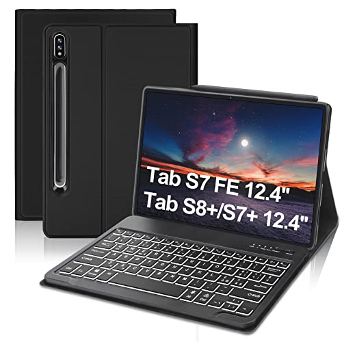 Schutzhülle mit italienischer Tastatur für Samsung Galaxy Tab S7 Plus [SM-T970/T975/T976/T978], Schutzhülle mit S-Stifthalter,T736/T738], Schwarz von FOGARI