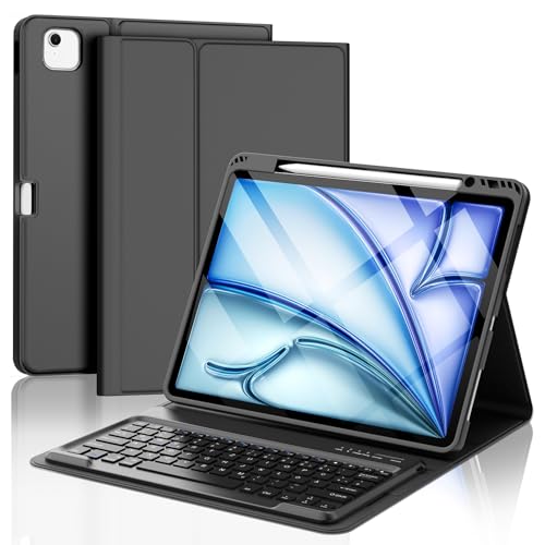 Tastatur Hülle für iPad Air 13 (M3) 2025/iPad Air 13 (M2) 2024, iPad Pro 12.9 6./5./4./3. Gen, 7 Farben Beleuchtung, Deutsches QWERTZ, Magnetische Bluetooth Abnehmbar Tastatur, Schwarz von FOGARI