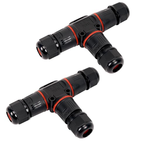 FOGAWA 2 Stück Kabelverbinder Wasserdicht IP68, T-Form Abzweigdose Wasserdichte Kabelverbinder 3 Polig für Ø3-12mm Kabeldurchmesser, verbindungsmuffe für Erdkabel, Erbindungsklemme mit Hebel von FOGAWA