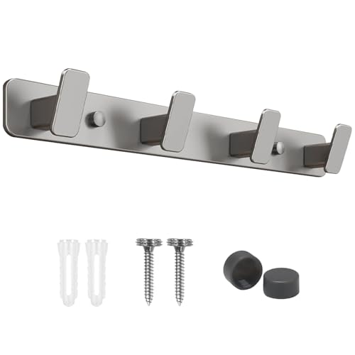 FOGAWA Kleiderhaken Wand mit 4 Haken, Aluminium Garderobenhaken Hakenleiste, Wandhaken Wandgarderobe, Garderobenleiste für Bad, Eingangshalle, Schlafzimmer, Küche (Grau) von FOGAWA