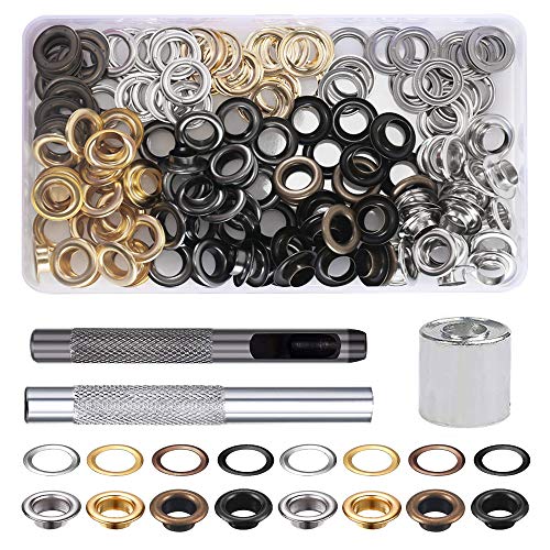 FOGAWA Ösen Set Grommet Werkzeug Kit Ösenzange 10mm (2/5 Zoll) Planenösen Ösenwerkzeug Tülle Ösen mit Locheisen Aufbewahrungsbox Metallösen für Stoff Planen Leder Papier Vorhang Poolabdeckung 4 Farben von FOGAWA