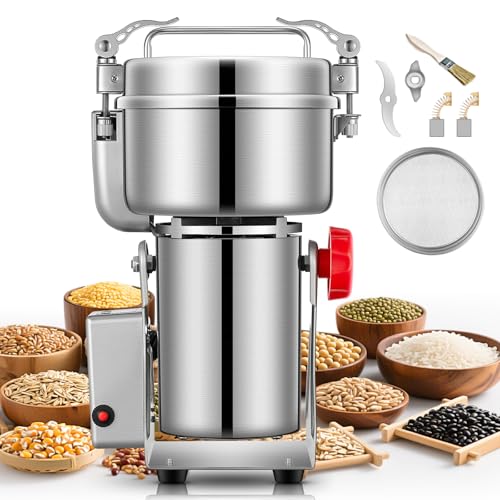 Elektrische Getreidemühle 2500g, Hochgeschwindigkeits-Gewürzmühle 2000W, Pulverisiermaschine aus Edelstahl, für trockene Körner Gewürze Müsli Kaffee Mais Pfeffer Silber von FOHERE