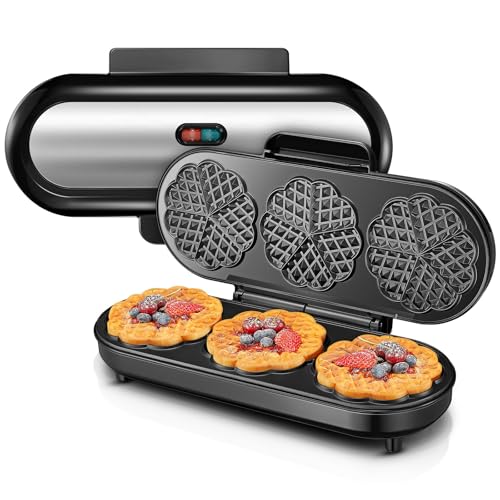 FOHERE King Size Waffeleisen, 15 Herzwaffeln in 2 Minuten, Herzwaffeleisen mit 3 Antihaftbeschichteten Backflächen für klassische Herzwaffeln, Backampel, Edelstahl, ideal für Familie & Party (silbern) von FOHERE