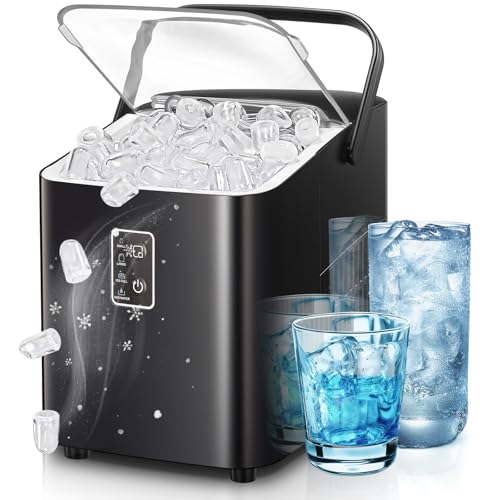 FOHERE Eiswürfelmaschine, Eiswürfel in 5 Minuten, 14KG in 24 Stunden, Selbstreinigender Mini Eiswürfelbereiter, 2 Eiswürfel Größen für Küche, Büro, Bar und Party, Leicht zu Tragender Griff (Schwarz) von FOHERE