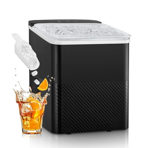 FOHERE Eiswürfelmaschine Klein, 14 Kg/24h, 9 Eiswürfel in 5 Minuten, Selbstreinigende Eiswürfelbereiter, Ice Maker mit Schaufel u. Korb, 2 Eiswürfel Größen, Eiswürfelmaschinen für Zuhause/Büro/Bar/RV von FOHERE