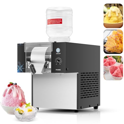 FOHERE Kommerzielle Schneeflocken-Eismaschine Schneeeisbereiter 80kg/24h, Edelstahl-Eisrasierer, elektrischer Schneekegel-Maker, Schnelles Abkühlen, Geschwindigkeit Verstellbar, Schwarz von FOHERE