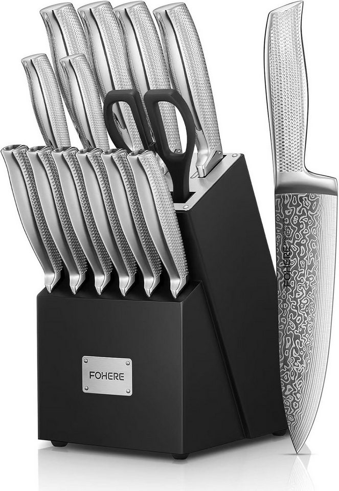 FOHERE Messer-Set 14-teilig Messerblock mit rutschfestem Griff und Messerblock (Set, 14-tlg), mit hoher Härte und einzigartiger Textur von FOHERE
