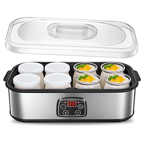 Joghurtbereiter, Griechische Joghurtmaschine mit 8 Gläsern/Deckeln, One-Touch-Display: Perfekt für organische, gesüßte, aromatisierte, einfache oder zuckerfreie Optionen für Babys, Kinder und Parfaits von FOHERE