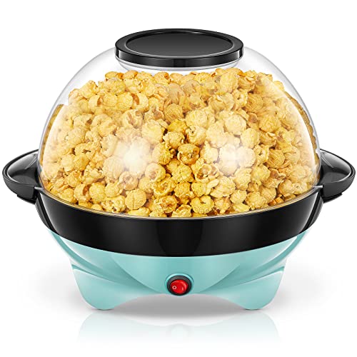 FOHERE Popcornmaschine, 5,5L Popcorn Maschinen für Zuhause, Antihaftbeschichtung und Abnehmbare Heizfläche, Leise und Schnell, Großer Deckel als Servierschale, Popcorn Maker für Party, Filmabende von FOHERE