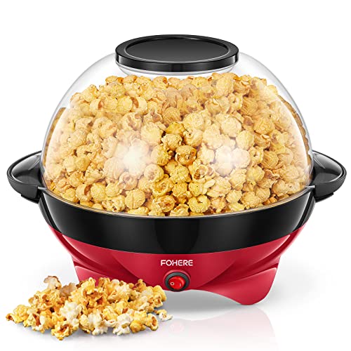 FOHERE Popcornmaschine, 5.5L Popcorn Maker für Zuhause, Popcorn Machine mit Zucker, Öl, Butter, Antihaftbeschichtung und Abnehmbares Heizfläche, Stille und Schnelle, Großer Deckel als Servierschale von FOHERE