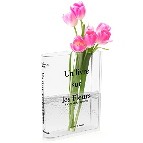 Book Vase, Tulpenvase, Klare Buchvase, Buchvase für Blumen, Acryl Vase für Blumen, Transparente Book Vase, ästhetische Raumdekoration für Zuhause Schlafzimmer Büro (Klar) von FOHYLOY