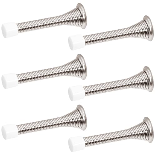 Feder-Türstopper, 8,1 cm, flexibel, strapazierfähig, mit rostfreien Schrauben, Gummi-Aufsätzen, Wandschutz für Zuhause, Büro, Kinderzimmer, einfache Installation, satiniertes Nickel-Finish, 6 Stück von FOJOO