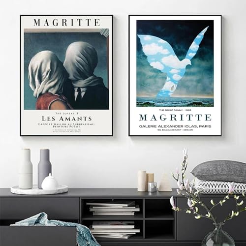 FOKTMS Rene Magritte, Die große Familie, Vintage-Ausstellungsplakat, Leinwandgemälde, Die Liebenden 2, Les Amants, Drucke, Wandkunst, Dekor, 40 x 60 cm, 2 Stück, rahmenlos FOKTMS Rene Magritte, Die große Familie, Vintage-Ausstellungsplakat, Leinwandgemälde, Die Liebenden 2, Les Amants, Drucke, Wandkunst, Dekor, 40 x 60 cm, 2 Stück, rahmenlos von FOKTMS