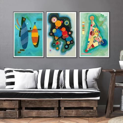 Vintage Wassily Kandinsky Abstrakter Druck Leinwandgemälde Poster und Druck Wandkunst Bild für Wohnzimmer Heimdekoration 19,6"x 27,5" (50x70cm) x3 Kein Rahmen von FOKTMS