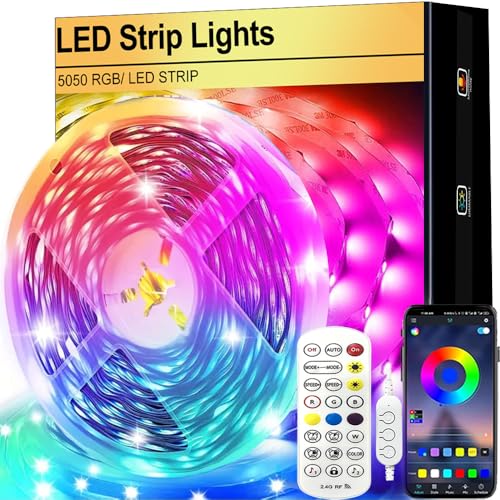 FOLAI Led Strip, Bluetooth Music Sync, Timer-Einstellung RGB LED Streifen, Farbwechsel Led Lichterkette mit Fernbedienung Leiste Band für Schrankdeko, Party, Zuhause, Schlafzimmer, Dimmbar (3M) von FOLAI