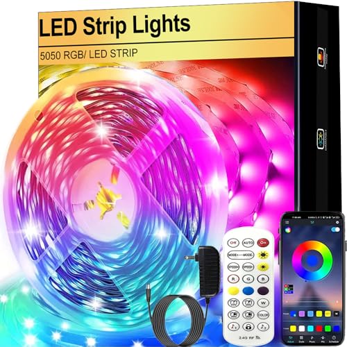 FOLAI Led Strip 10m, Bluetooth Music Sync, Timer-Einstellung RGB LED Streifen, Farbwechsel Led Lichterkette mit Fernbedienung Leiste Band für Schrankdeko, Party, Zuhause, Schlafzimmer, Dimmbar (10M) von FOLAI