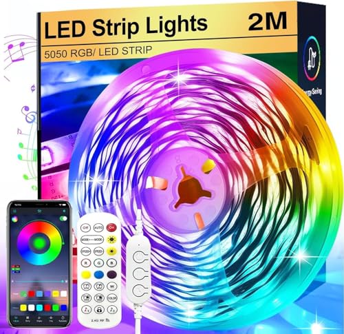 LED-Streifen, 2 m, gesteuert durch Bluetooth-App oder Fernbedienung, Synchronisierung mit Musikrhythmus, RGB LED-Streifen für Haus, Dekoration von FOLAI